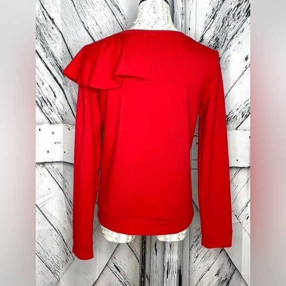 Hinge Ruffle Front Sweatshirt Red Small - Picture 3 of 5
